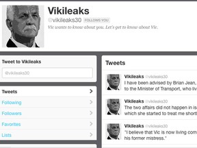 A screen grab of the Vikileaks Twitter account.