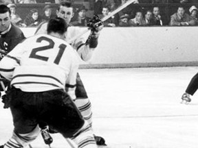 Johnny Bower, Carl Brewer and Bob Baun take on Maurice and Henri Richard