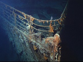 The bow of the Titanic. Although experts say that the wreck itself will last for quite a long time, the site is increasingly covered with litter.