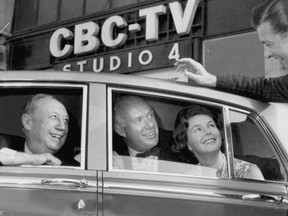 A 1968 photo of regulars on CBC’s Front page challenge. From left, Gordon Sinclair, Pierre Berton and Betty Kennedy with host Fred Davis.