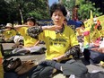 Falun Gong members exercise in New York City.
