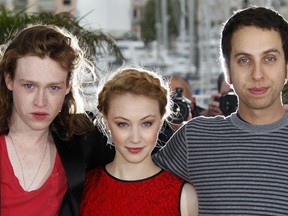 Thirty-two-year-old Brandon Cronenberg, right, is shown with Sarah Gadon, centre, and Caleb Landry Jones, cast-members from his film Antiviral, which debuted this past weekend.