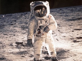 Edwin “Buzz” Aldrin walks near the Lunar Module during the Apollo 11 space mission on July 20, 1969.