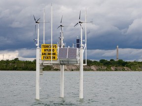 Toronto Hydro’s Anemometer Platform in Lake Ontario measures wind speed and direction. The Ontario government has imposed a moratorium on offshore projects.
