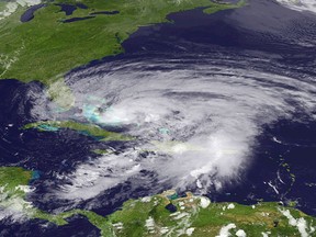 This October 25, 2012 NOAA/GOES satellite image shows Hurricane Sandy, which plowed across Cuba early Thursday as a "strong" category two storm after battering Jamaica, where it downed power lines and forced hundreds of people to seek emergency shelter. US weather expert are forecasting  that Sandy will probably grow into a major storm as it nears the US Northeast coast early next week with wind and rain that may cause millions in damage anywhere from Washington to Boston, including New York City.      = RESTRICTED TO EDITORIAL USE - MANDATORY CREDIT " AFP PHOTO / NASA/GOES Project" - NO MARKETING NO ADVERTISING CAMPAIGNS - DISTRIBUTED AS A SERVICE TO CLIENTS =HO/AFP/Getty Images