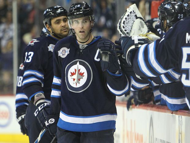 Winnipeg Jets' Andrew Ladd (16)warms up as the Jets prepare to