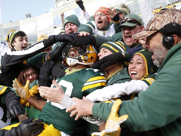 03 October 2010: Packers (90) B.J. Raji celebrates after making a sack  during an NFL game between the Detroit Lions and the Green Bay Packers at  Lambeau Field in Green Bay, Wisconsin. (