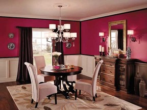 Behr's “Classic Caprice” palette is an eclectic mix of antique and modern, with rich shades like Daahling, a dark pink, and a warm gold, Golden Age.