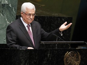Mahmoud Abbas addresses the U.N. General Assembly on Thursday. (Jason DeCrow/The Associated Press)