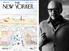 Saul Steinberg turned the tools of graphic art into a commentary on life. Left: Steinberg’s famous View of the World from 9th Avenue.