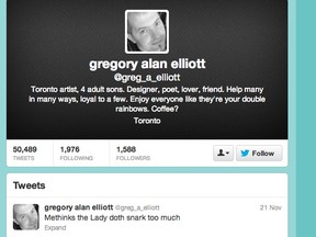 Screenshot of Gregory Elliott's Twitter account taken January 8.