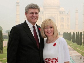 Prime Minister Stephen Harper and his wife Laureen in front of the Taj Mahal during a trip to India in November 2012.