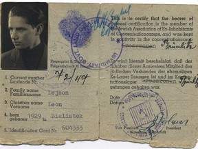 ID papers and photo of Leon Leyson, taken while he was in a displaced person camp.