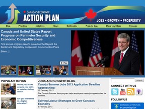 The home page for the website of Canada's Economic Action Plan is shown in a sceen grab from Feb.17, 2013.