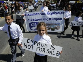 Cyprus marked Independence Day with a protest against a proposed EU bailout.  Photo/Pavlos Vrionides