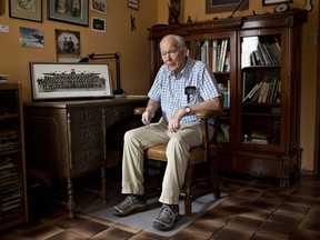 Fred Sutherland at his home in Rocky Mountain House Alberta.  Sutherland was a Second World War gunner who took part in the famous Dambusters bombing raid in 1943.