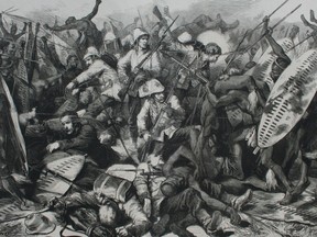 A 19th-cetury British magazine engraving of the battle of Isandlwana