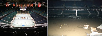 Stunning photos from flooded Saddledome; Flames say arena will be ready for  season