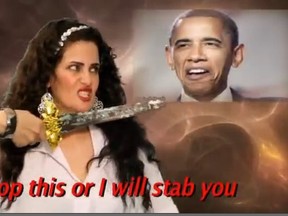Egyptian belly dancer Sama Elmasry in a less-than-subtle video criticizing President Barack Obama.