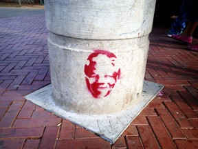 The icon is everywhere. In this instance, street art outside Mandela House in Johannesburg.