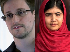 Snowden: AP Photo/The Guardian, File; Yousafzai: Christopher Furlong/Getty Images