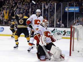 Boston outshot the Flames 31-21 one week after rallying for a 2-1 win in Jarome Iginla's return to Calgary, where he played 16 seasons and spent nine as the team's captain.