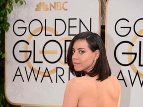 Actress Aubrey Plaza arrives  on the red carpet for the Golden Globe awards on January 12, 2014 in Beverly Hills, California.  AFP PHOTO / Frederic J. BROWNFREDERIC J BROWN/AFP/Getty Images