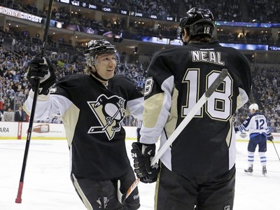 Pittsburgh isn't my favorite team, but this is funny :P James Neal and Evgeni  Malkin
