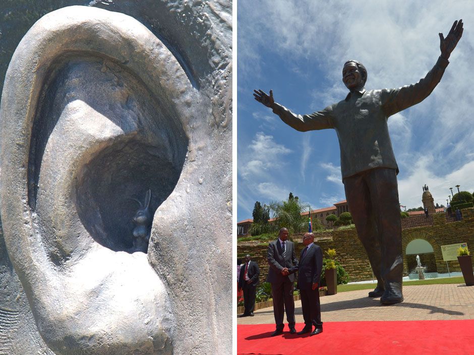 Remove the bunny from giant bronze Mandela’s ear South African
