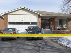 BRAMPTON, ONTARIO: MARCH 17, 2014-- TRAGEDY -- Police continue to investigate three deaths at a Brampton home located on Linden Crescent in what appears to be caused by carbon monoxide poisoning due to propane heaters used after a furnace failure, Monday March 17, 2014.  [Peter J. Thompson/National Post]    [For Toronto story by /Toronto] //NATIONAL POST STAFF PHOTO