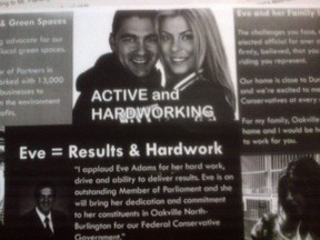 An Eve Adams election brochure that shows her with Dimitri Soudas.