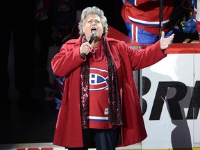 Ginette Reno belts out the national anthem before the Montreal Canadiens and Tampa Bay Lightning National Hockey League first round Stanley Cup playoff game on Tuesday, April 22, 2014 in Montreal.THE CANADIAN PRESS/Ryan Remiorz