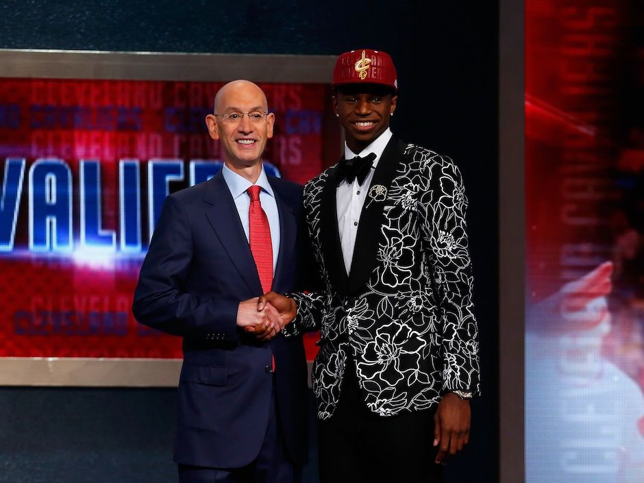 Cleveland Cavaliers first round draft pick Andrew Wiggins wears a huge  smile during a news conference at Cleveland Clinic Courts on Friday, June  27, 2014, in Independence, Ohio. (Photo by Phil Masturzo/Akron