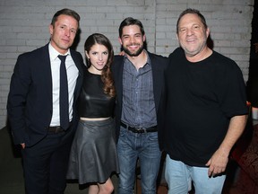 Actor Joe Machota, actress Anna Kendrick, actor Jeremy Jordan and director/producer Harvey Weinstein.