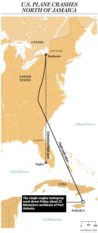 U.S. plane crashes in ocean north of Jamaica more than four hours