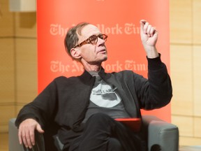 New York Times columnist David Carr attends the TimesTalks at The New School on February 12, 2015 in New York City.