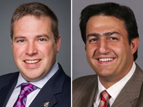 Newfoundland MP Scott Andrews, left, and Montreal MP Massimo Pacetti were suspended from the Liberal caucus last November after two unidentified female New Democrat MPs complained about their conduct.