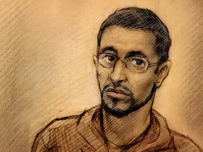 Court sketch of Fahim Ahmad from the trial of the Toronto 18 in 2010.