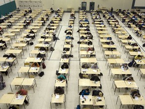 Students write final exams.