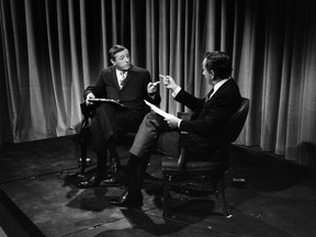 William F. Buckley and Gore Vidal wag their fingers during ABC’s coverage of the 1968 Republican National Convention.