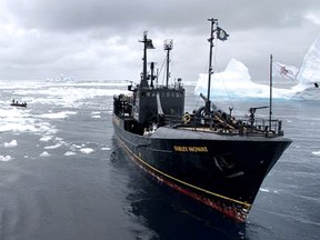 The Farley Mowat protest boat in Antarctic waters in February 2007.