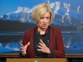 EDMONTON, ALTA: JUNE 15, 2015 -- Alberta Premier and NDP Leader Rachel Notley during a press conference at the Alberta Legislature in Edmonton on June 15, 2015. Notley was giving comments before the reading of the Speech from the Throne and the introduction of Bill 1 and Bill 2.  (Photo by Ryan Jackson / Edmonton Journal)