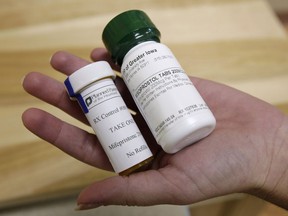 Bottles of abortion pill RU-486, Mifegymiso in Canada and mifepristone in other places.