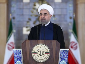A handout picture released on July 14, 2015 by the official website of the Iranian President Hassan Rouhani shows him delivering a statement  in Tehran. Rouhani told Iranians in a live televised address that "all our objectives" have been met by a nuclear deal agreed with world powers. AFP PHOTO /HO / IRANIAN PRESIDENCY WEBSITE == RESTRICTED TO EDITORIAL USE - MANDATORY CREDIT " AFP PHOTO / HO / IRANIAN PRESIDENCY WEBSITE" - NO MARKETING NO ADVERTISING CAMPAIGNS - DISTRIBUTED AS A SERVICE TO CLIENTS ==HO/AFP/Getty Images