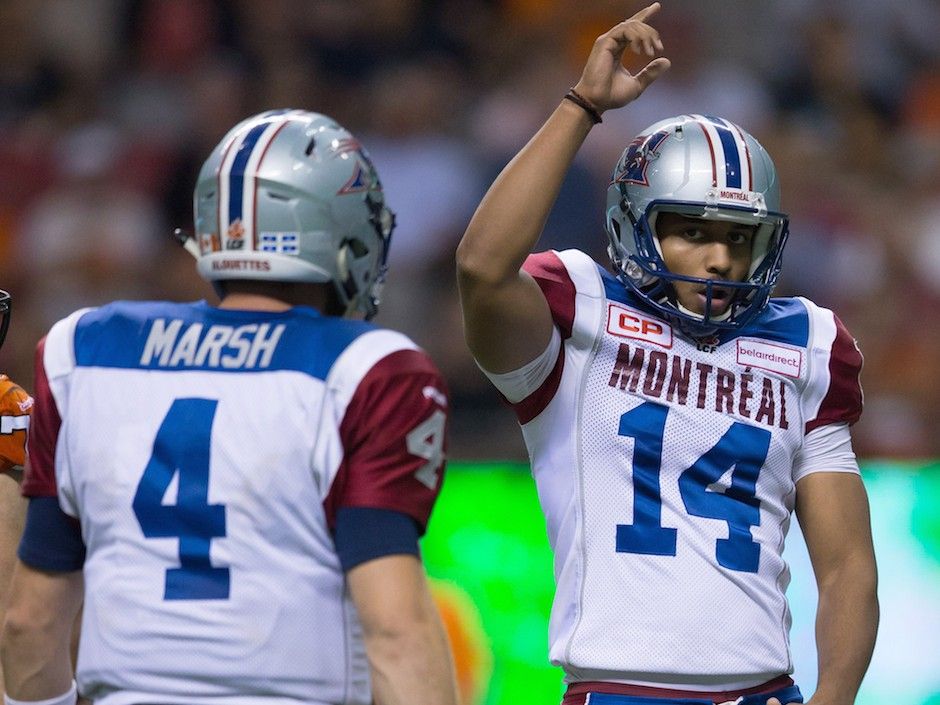 July 29, 2010 - Montreal, Quebec, Canada - 29 July 2010: Helmets on the  field in warm-up prior to the CFL game between the Toronto Argonauts and  the Montreal Alouettes played at