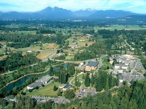 An arial photo of Trinity Western University campus.