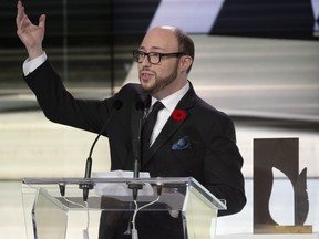 Sean Michaels, accepting the Scotiabank Giller prize last year for his first novel, Us Conductors. Michaels announced the long list this year.