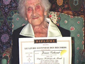 The oldest recorded living woman, French Jeanne Calment, poses in this 18 October, 2005 file photo.