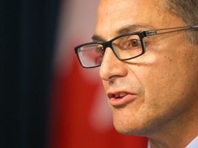 Joe Ceci, Alberta President of Treasury Board and Minister of Finance, during a press conference to provide details on the Alberta government's 2015-16 first quarter.