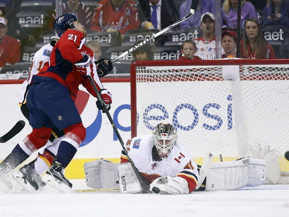 Karri Ramo of the Tampa Bay Lightning makes a pad save as Matt